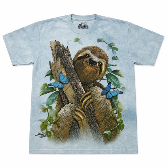The Mountain Other - The Mountain 2016 Sloth Butterflies Graphic T-Shirt Blue Tie Dye Mens Small
